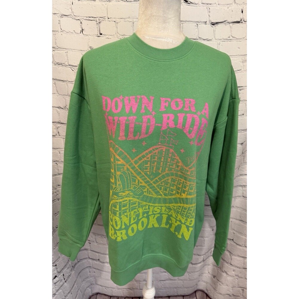 NWT Victorias Secret PINK Brooklyn Coney Island Fleece Sweatshirt Oversized S